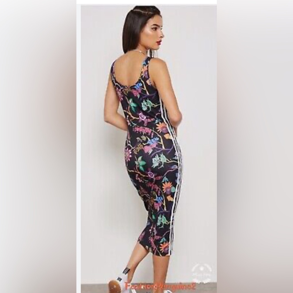 Adidas Original Three stripe floral vintage black bodycon dress!!